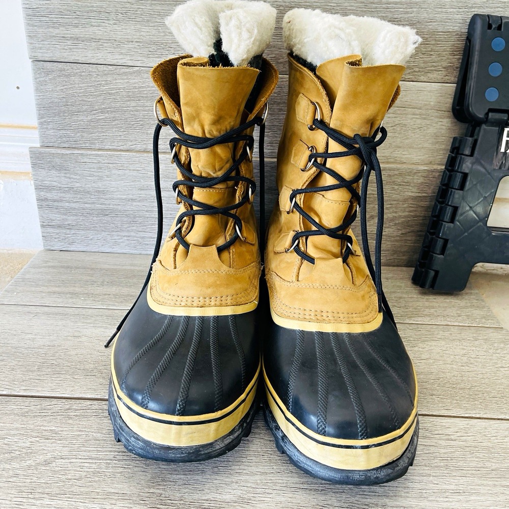 SOREL Caribou Men's Winter Snow Boots Size 15 Waterproof Leather Buff Tan